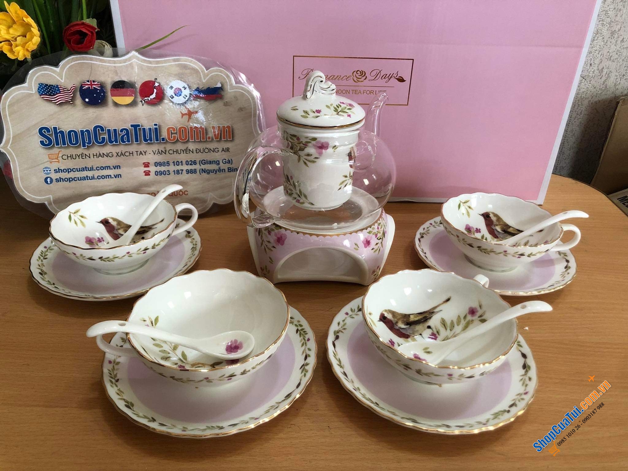 Siêu sang, siêu trang nhã: Bộ ấm trà sứ xương Châu Âu handmade Romance