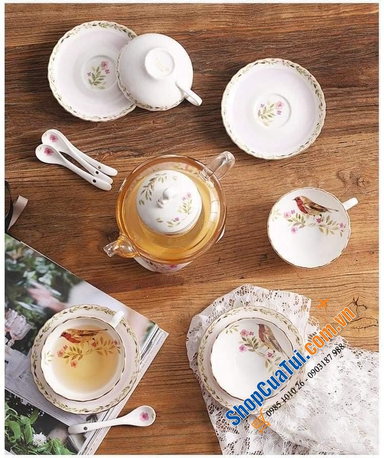 Siêu sang, siêu trang nhã: Bộ ấm trà sứ xương Châu Âu handmade Romance