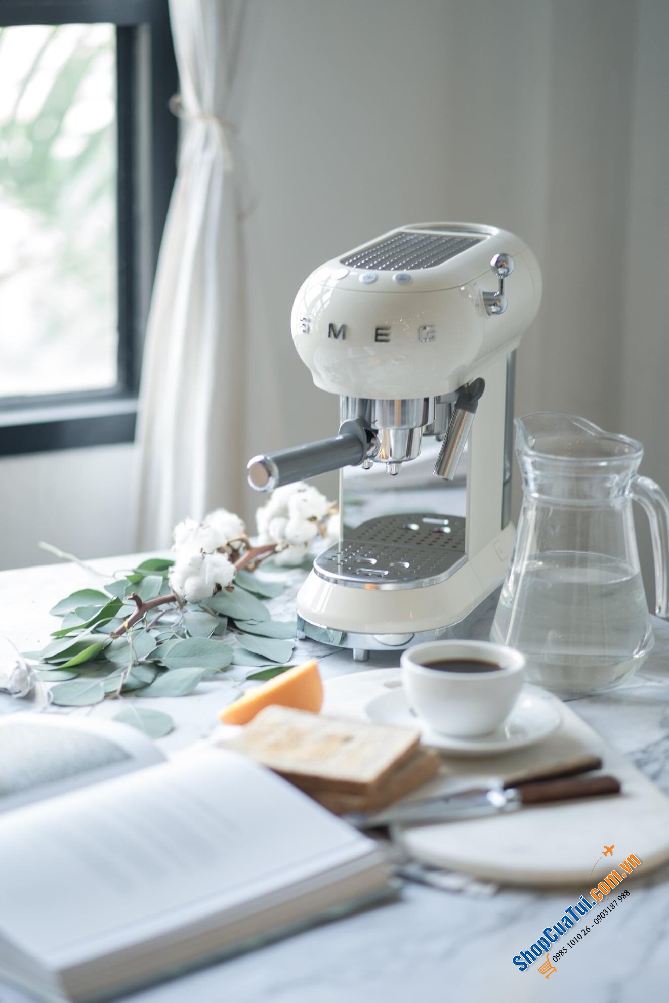 MÁY PHA CAFE CAO CẤP SMEG ECF01CREU màu trắng, màu đen, màu kem, Công nghệ Italy, 1300W