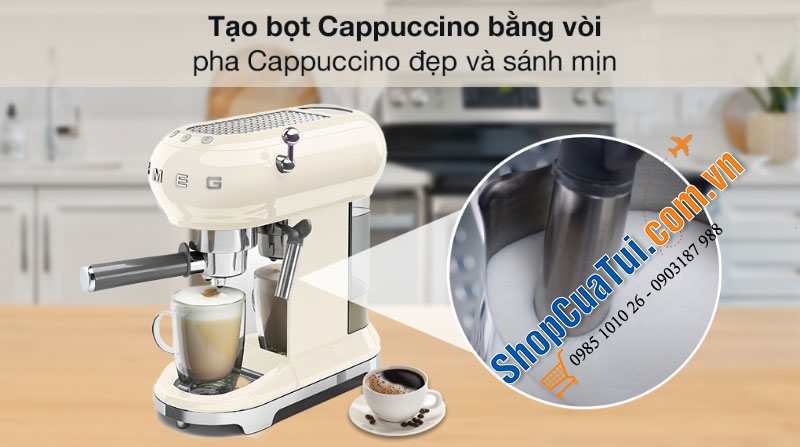 MÁY PHA CAFE CAO CẤP SMEG ECF01CREU màu trắng, màu đen, màu kem, Công nghệ Italy, 1300W