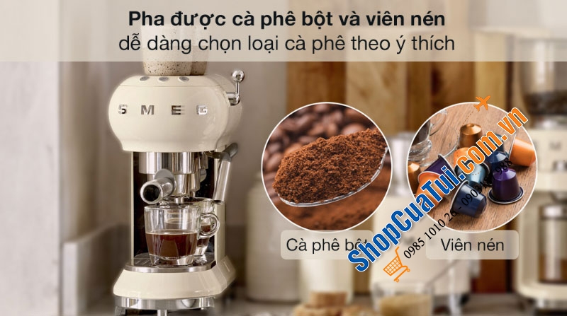 MÁY PHA CAFE CAO CẤP SMEG ECF01CREU màu trắng, màu đen, màu kem, Công nghệ Italy, 1300W