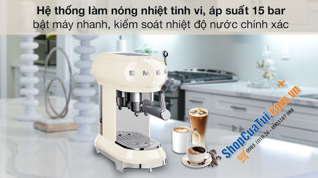 MÁY PHA CAFE CAO CẤP SMEG ECF01CREU màu trắng, màu đen, màu kem, Công nghệ Italy, 1300W