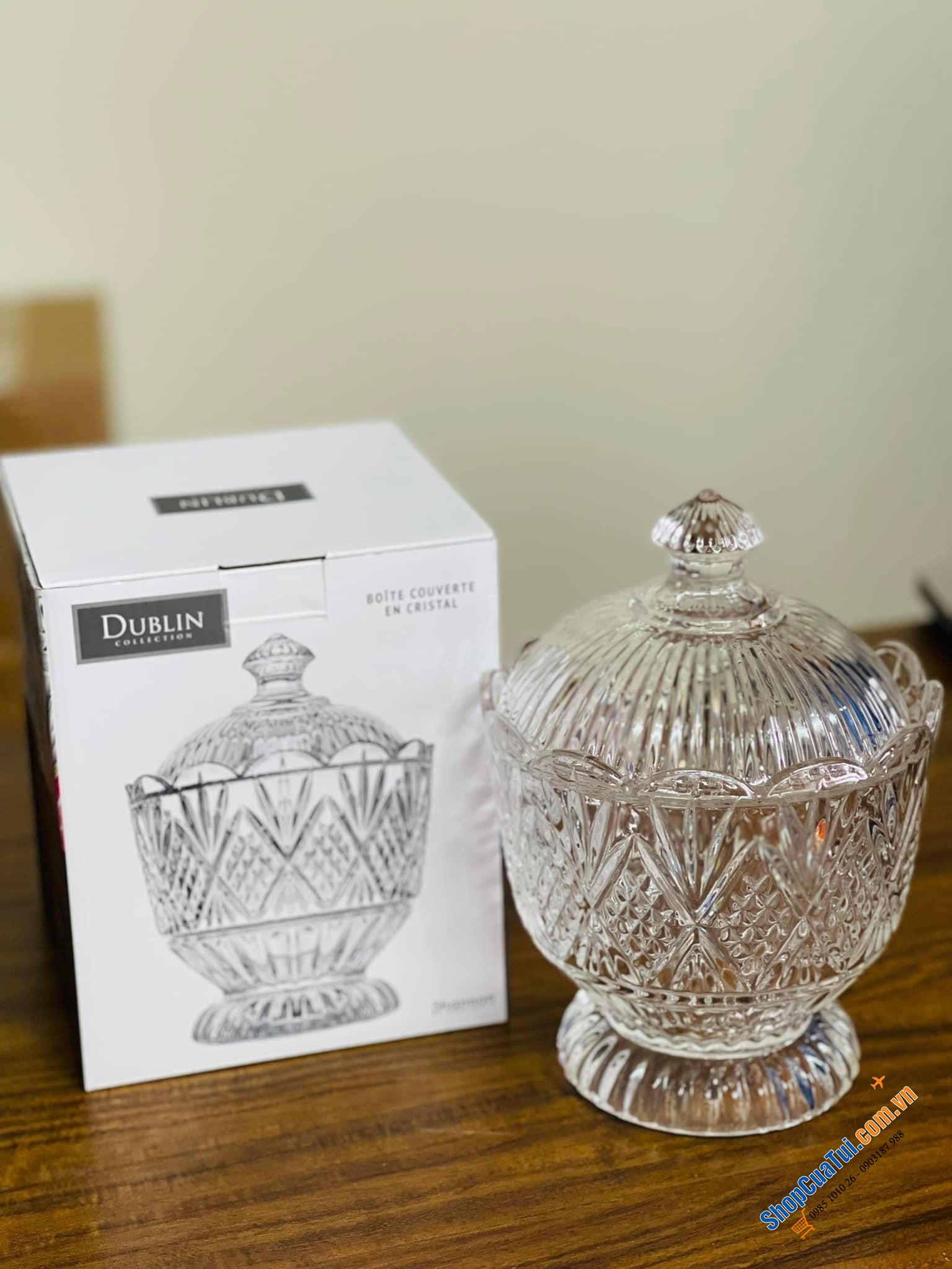 Hũ kẹo Dublin Atiso màu đỏ, màu trắng - chiếc thố pha lê 15cm có nắp Dublin đựng hoa quả, bánh kẹo, soup, yến chưng ...