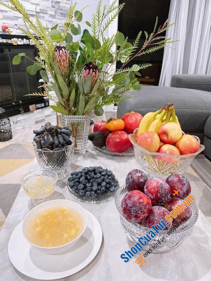 Hũ kẹo Dublin Atiso màu đỏ, màu trắng - chiếc thố pha lê 15cm có nắp Dublin đựng hoa quả, bánh kẹo, soup, yến chưng ...