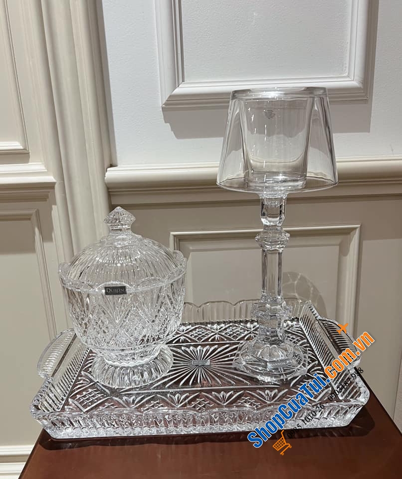 Hũ kẹo Dublin Atiso màu đỏ, màu trắng - chiếc thố pha lê 15cm có nắp Dublin đựng hoa quả, bánh kẹo, soup, yến chưng ...