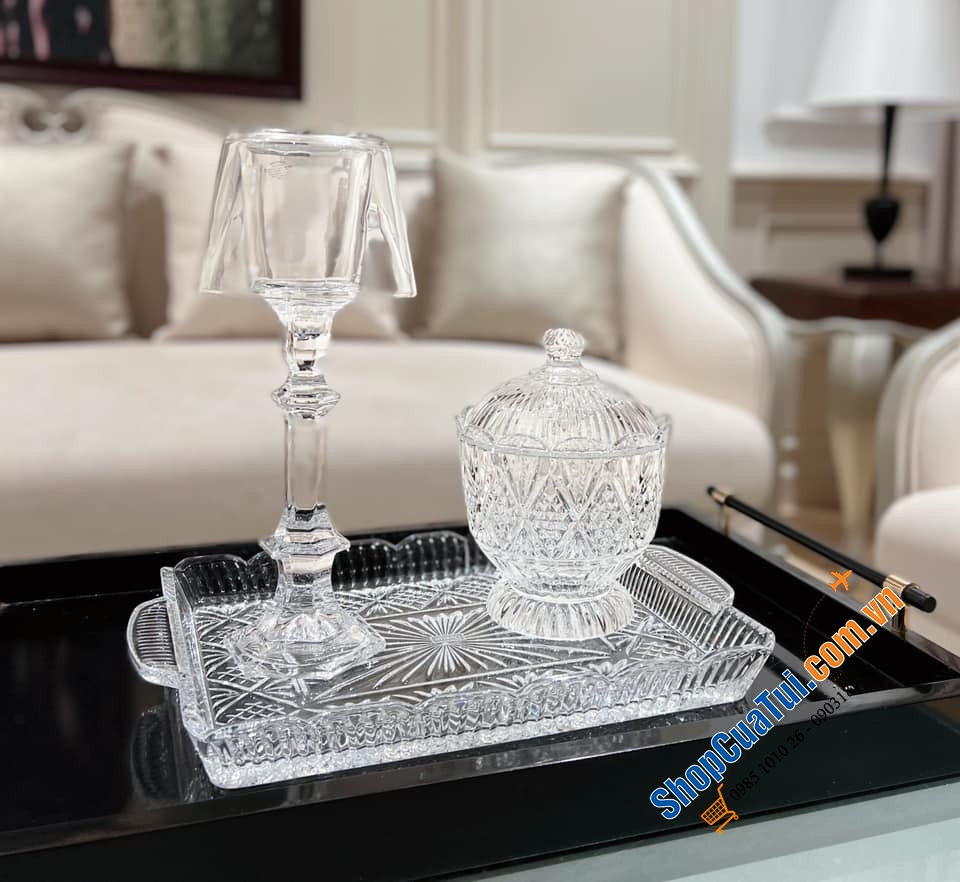 Hũ kẹo Dublin Atiso màu đỏ, màu trắng - chiếc thố pha lê 15cm có nắp Dublin đựng hoa quả, bánh kẹo, soup, yến chưng ...