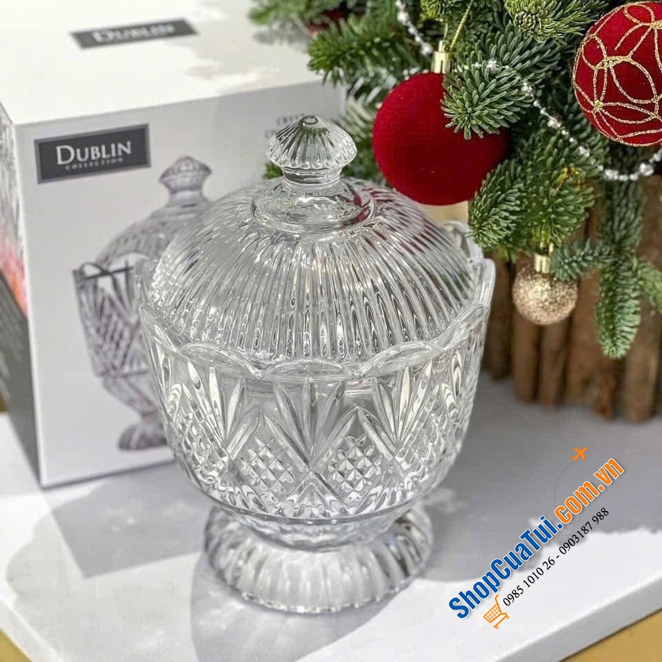 Hũ kẹo Dublin Atiso màu đỏ, màu trắng - chiếc thố pha lê 15cm có nắp Dublin đựng hoa quả, bánh kẹo, soup, yến chưng ...