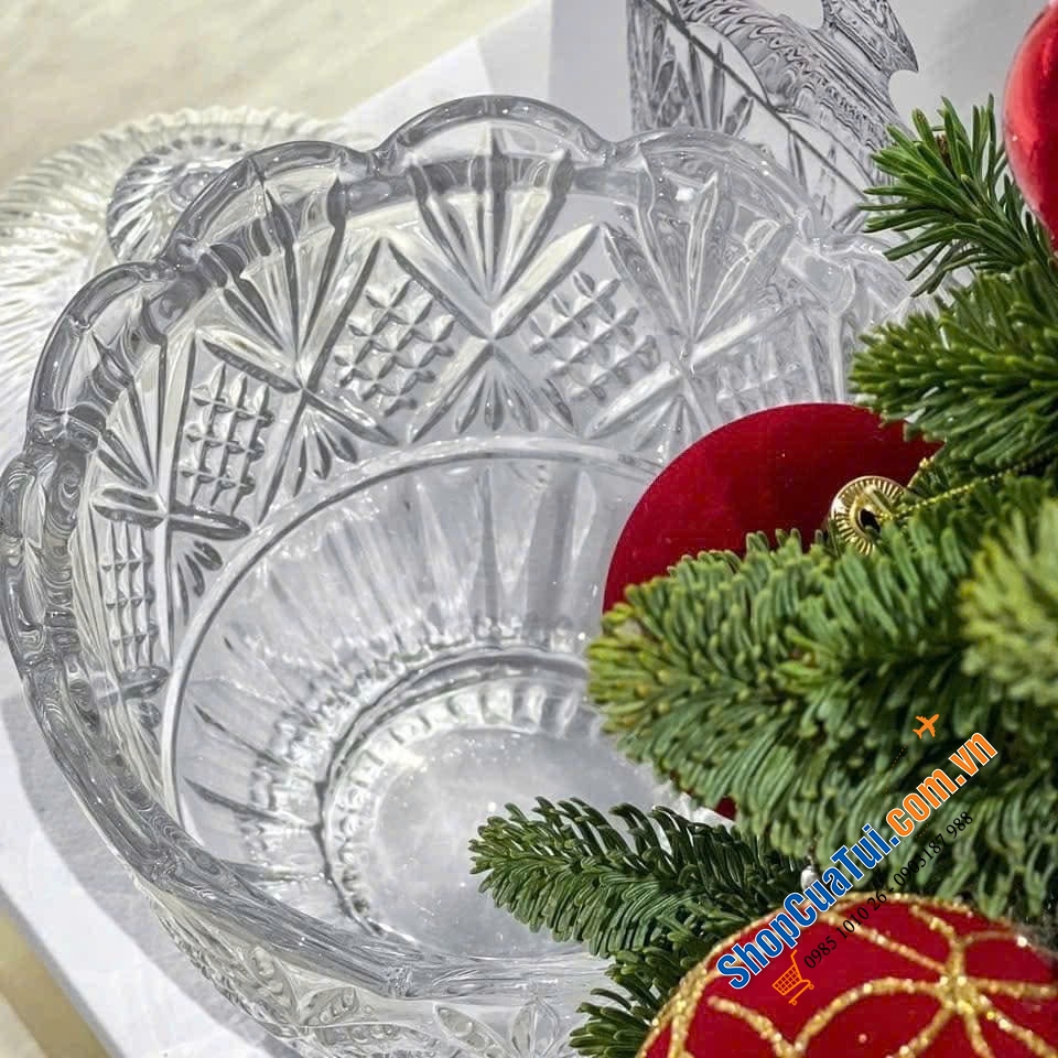 Hũ kẹo Dublin Atiso màu đỏ, màu trắng - chiếc thố pha lê 15cm có nắp Dublin đựng hoa quả, bánh kẹo, soup, yến chưng ...