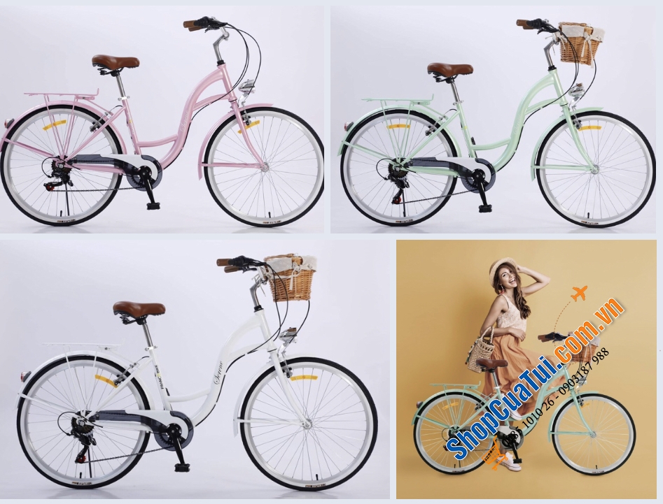 Xe đạp nữ FRANCO Pháp dành cho những nàng thơ phong cách Vintage: hộp số tăng tốc Shimano - Hỗ trợ đi đường trường, leo dốc…