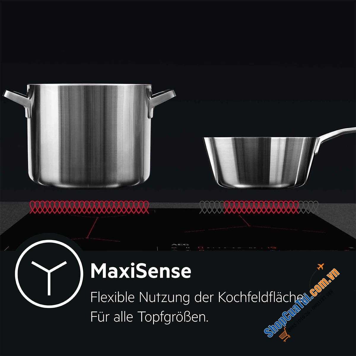 Bếp từ 4 vùng nấu AEG IKB84431FB - công nghệ MaxiSense độc quyền giúp bếp sử dụng được với mọi kích thước nồi chảo - Made in Germany