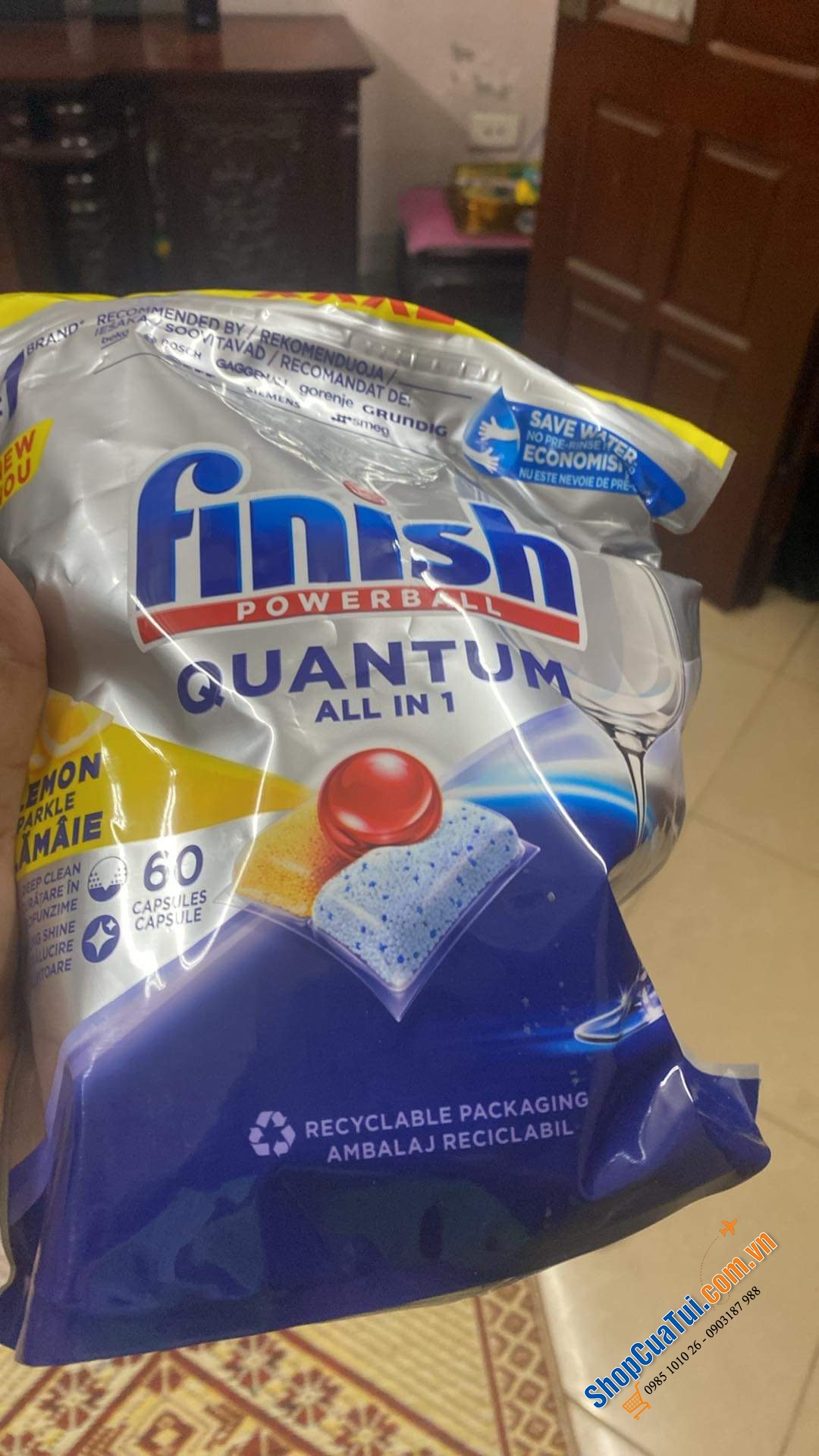 VIÊN RỬA BÁT FINISH QUANTUM  XXXL HƯƠNG CHANH 60 VIÊN - dòng cao cấp