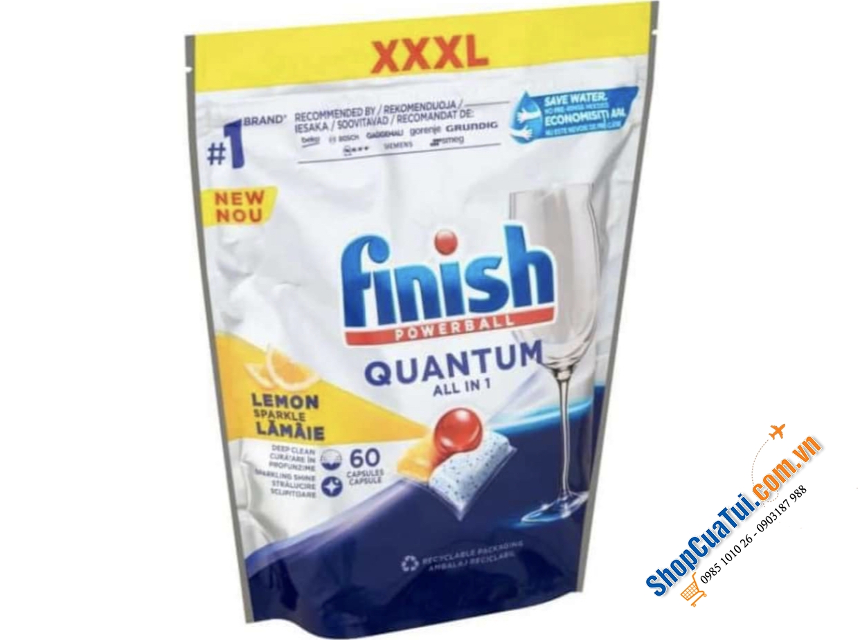 VIÊN RỬA BÁT FINISH QUANTUM  XXXL HƯƠNG CHANH 60 VIÊN - dòng cao cấp