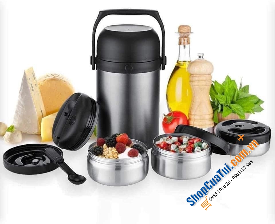 Hộp cơm giữ nhiệt 3 tầng lồng inox 1.8L KAAVE.