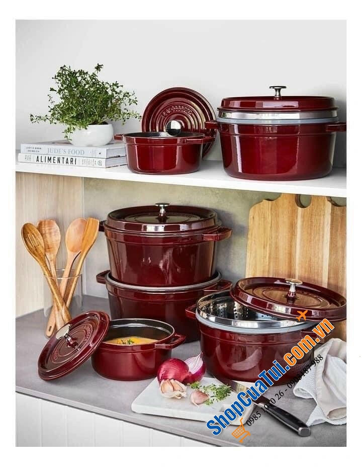 NỒI STAUB COCOTTE MINI 10CM ĐỎ MẬN vừa đun nấu được, vừa như bát con giữ nhiệt món ăn đẹp mắt