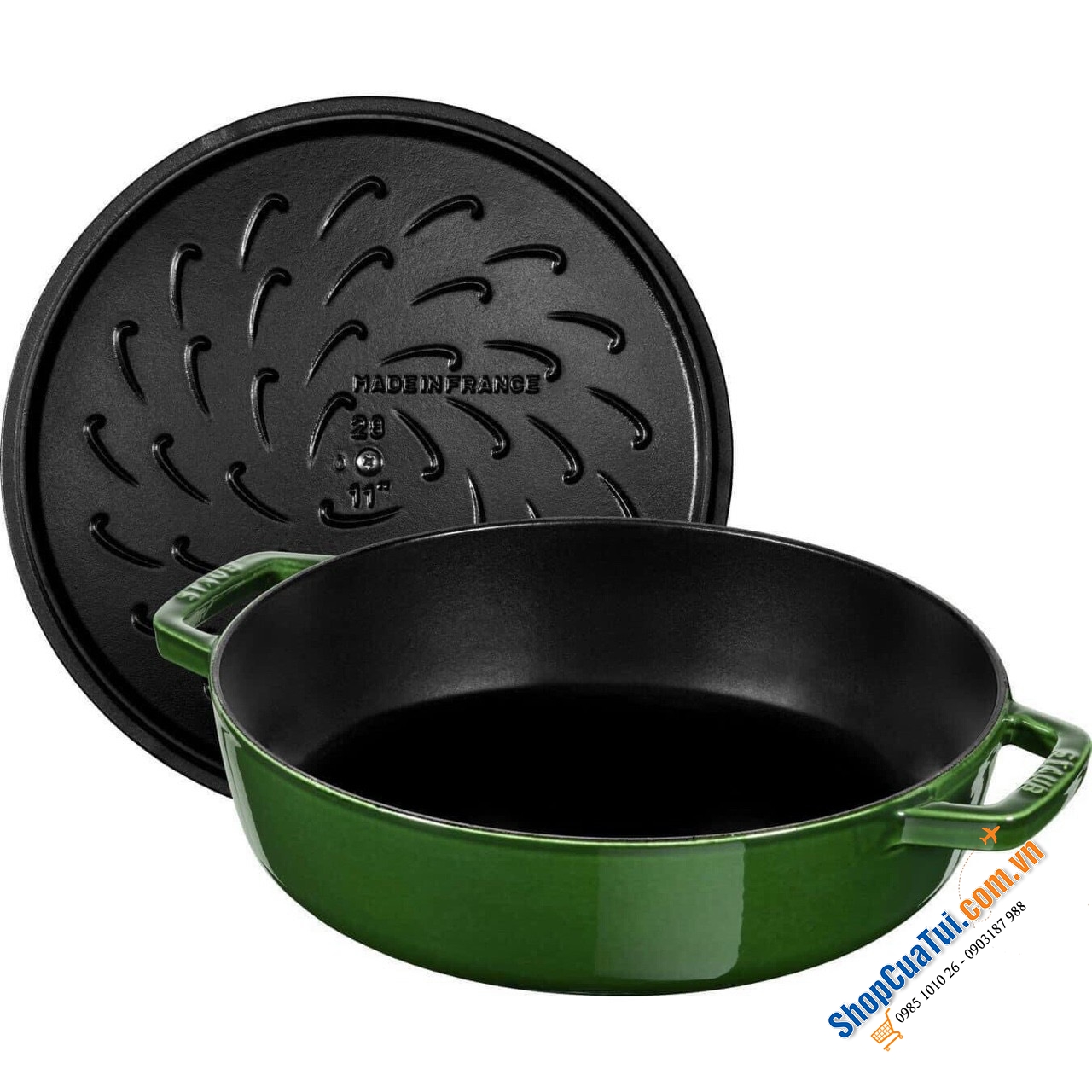 NỒI CHẢO GANG STAUB CHISTERA CHE 24CM - lý tưởng nấu các món ăn một nồi, từ nướng và hầm đến súp, risotto,... - màu xanh húng quế, xanh tím than