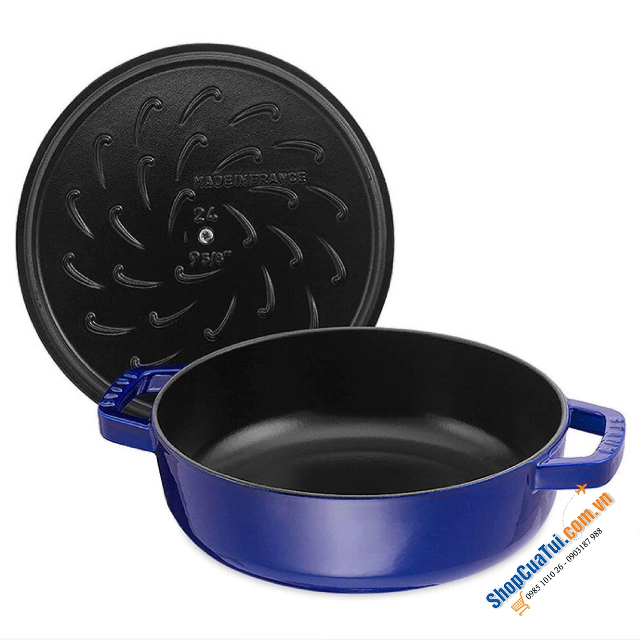 NỒI CHẢO GANG STAUB CHISTERA CHE 24CM - lý tưởng nấu các món ăn một nồi, từ nướng và hầm đến súp, risotto,... - màu xanh húng quế, xanh tím than