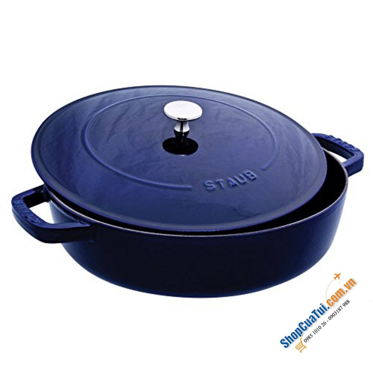 NỒI CHẢO GANG STAUB CHISTERA CHE 24CM - lý tưởng nấu các món ăn một nồi, từ nướng và hầm đến súp, risotto,... - màu xanh húng quế, xanh tím than