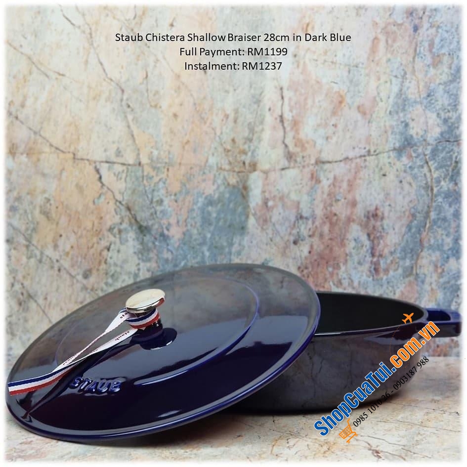 NỒI CHẢO GANG STAUB CHISTERA CHE 24CM - lý tưởng nấu các món ăn một nồi, từ nướng và hầm đến súp, risotto,... - màu xanh húng quế, xanh tím than