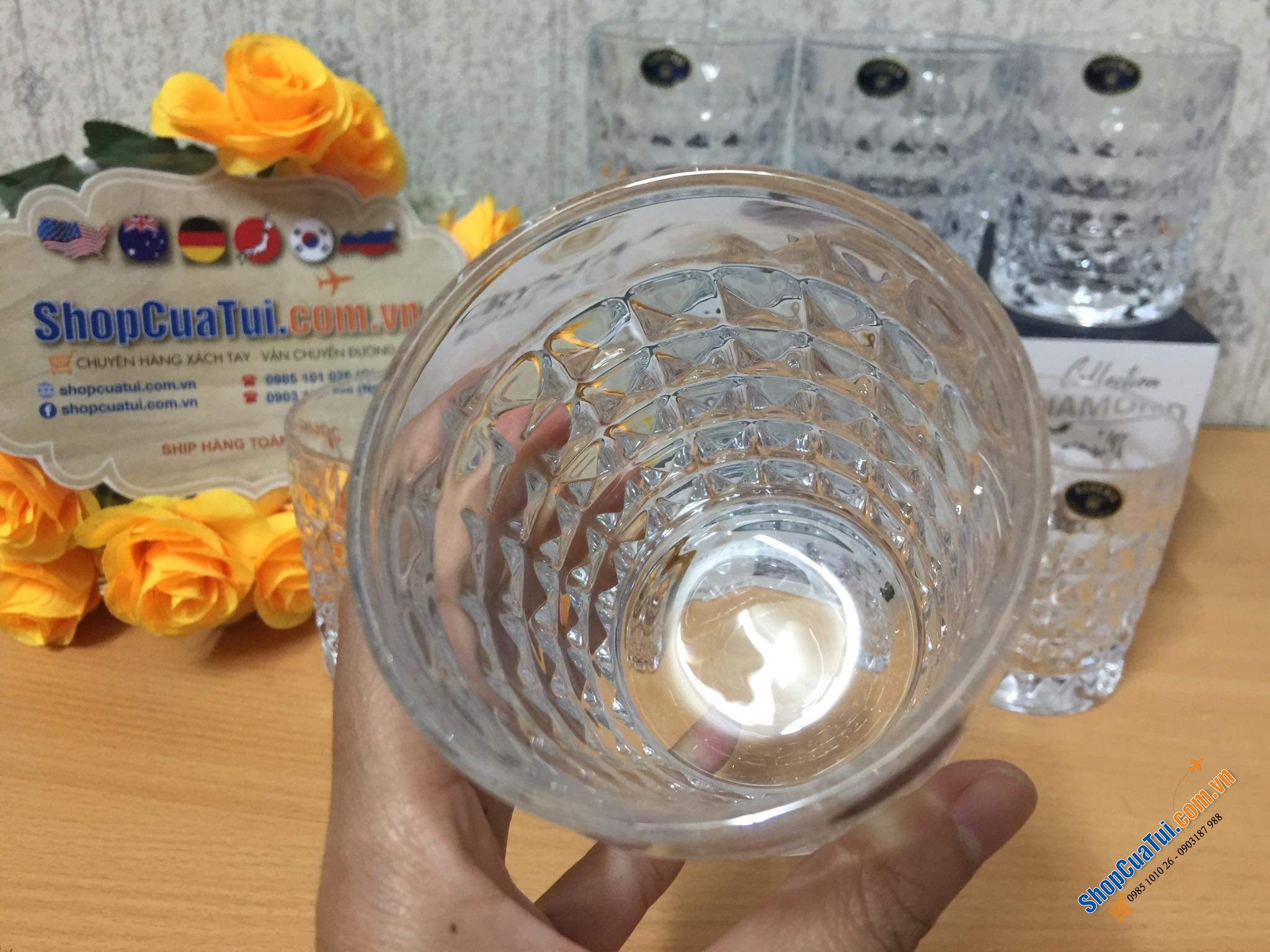 Bộ 6 ly thuỷ tinh pha lê Bohemia Diamond 230ml - Bộ cốc dòng kim cương Bohemia cao cấp