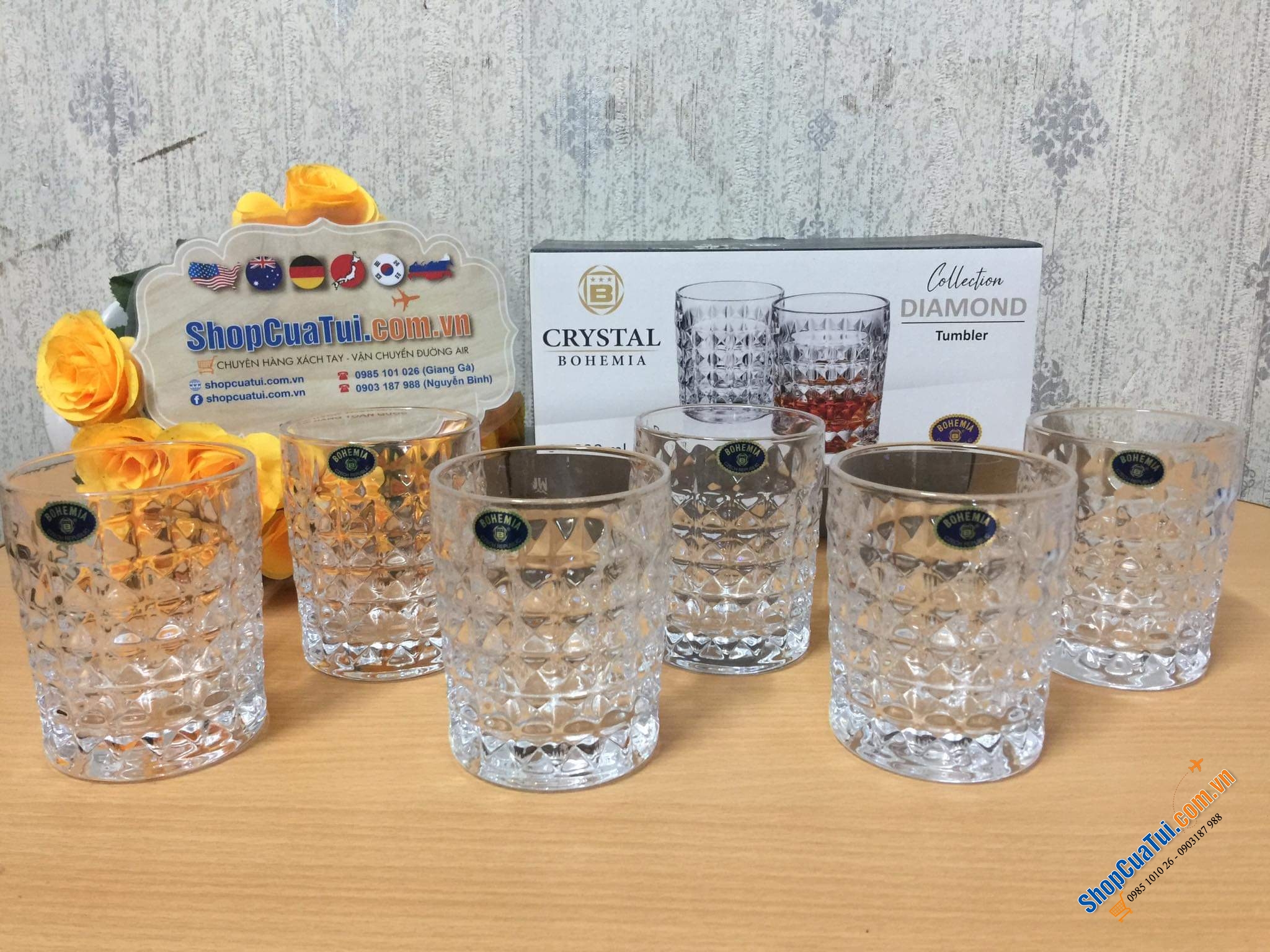 Bộ 6 ly thuỷ tinh pha lê Bohemia Diamond 230ml - Bộ cốc dòng kim cương Bohemia cao cấp