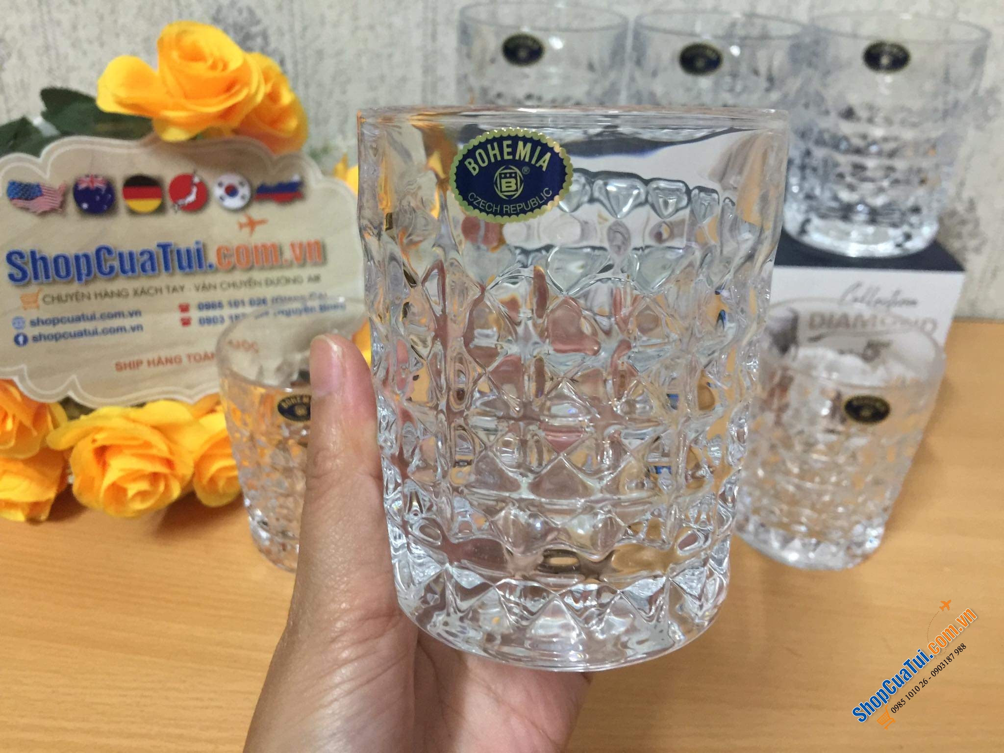 Bộ 6 ly thuỷ tinh pha lê Bohemia Diamond 230ml - Bộ cốc dòng kim cương Bohemia cao cấp