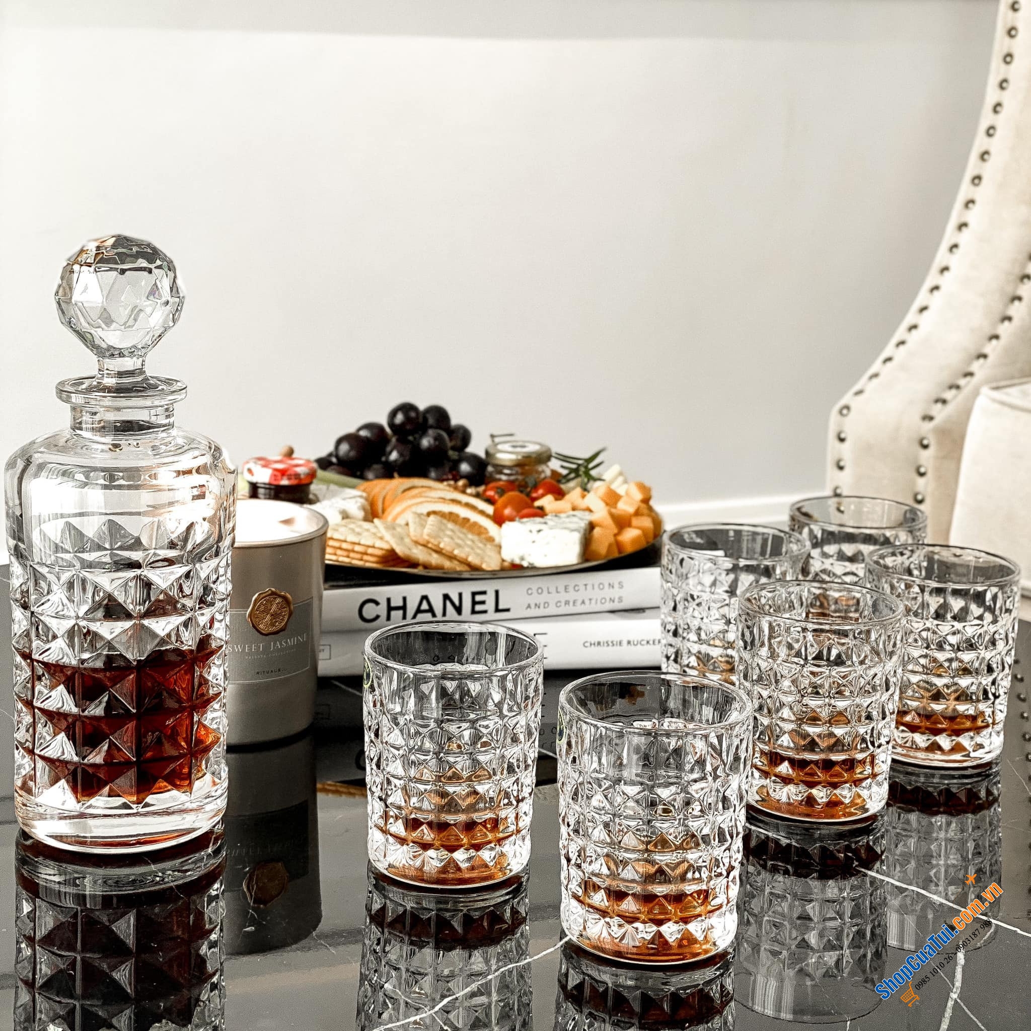 Bộ 6 ly thuỷ tinh pha lê Bohemia Diamond 230ml - Bộ cốc dòng kim cương Bohemia cao cấp