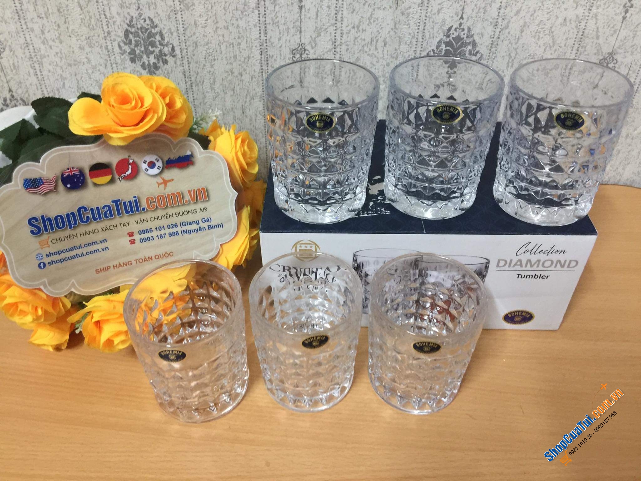 Bộ 6 ly thuỷ tinh pha lê Bohemia Diamond 230ml - Bộ cốc dòng kim cương Bohemia cao cấp