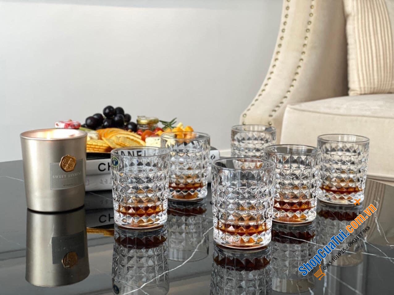 Bộ 6 ly thuỷ tinh pha lê Bohemia Diamond 230ml - Bộ cốc dòng kim cương Bohemia cao cấp