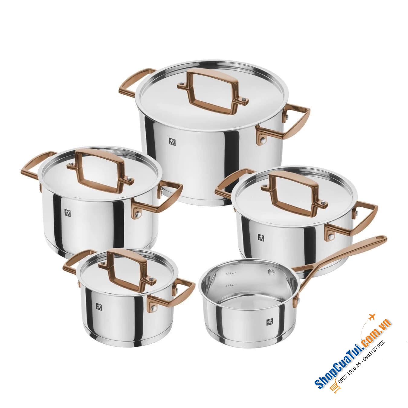 BỘ NỒI ZWILLING BELLASERA CAO CẤP 5 MÓN - tay cầm không nóng trong quá trình đun nấu và tay cầm nắp màu đen hoặc vàng hồng tạo điểm nhấn lộng lẫy