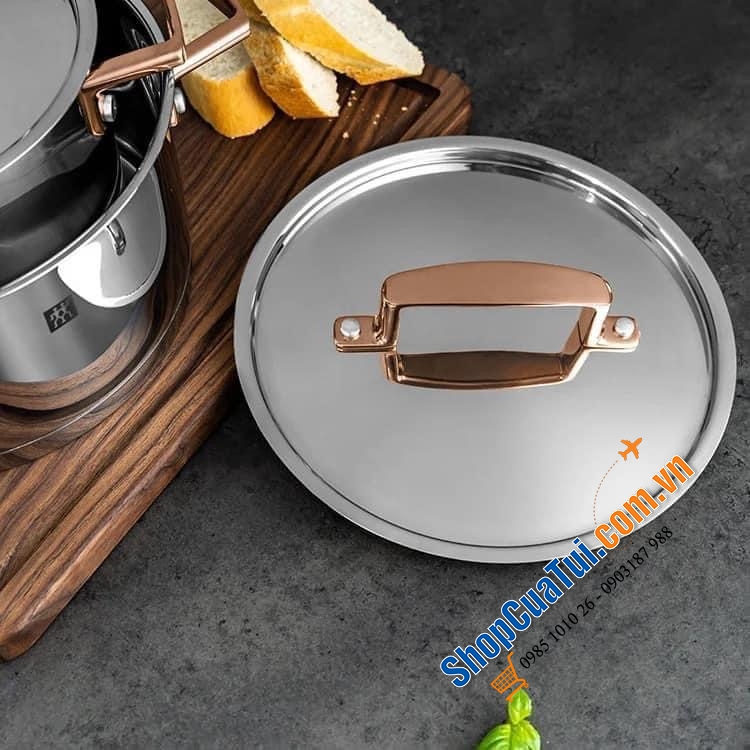 BỘ NỒI ZWILLING BELLASERA CAO CẤP 5 MÓN - tay cầm không nóng trong quá trình đun nấu và tay cầm nắp màu đen hoặc vàng hồng tạo điểm nhấn lộng lẫy
