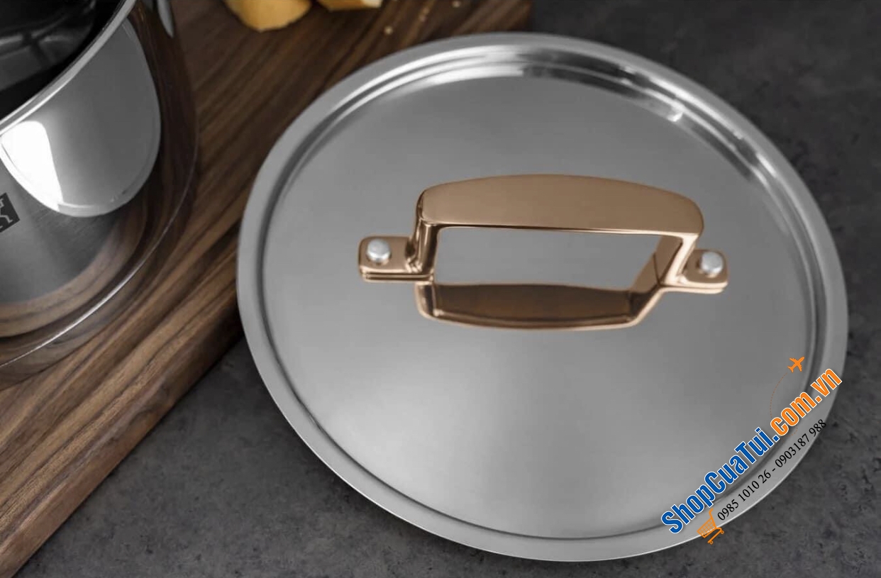 BỘ NỒI ZWILLING BELLASERA CAO CẤP 5 MÓN - tay cầm không nóng trong quá trình đun nấu và tay cầm nắp màu đen hoặc vàng hồng tạo điểm nhấn lộng lẫy