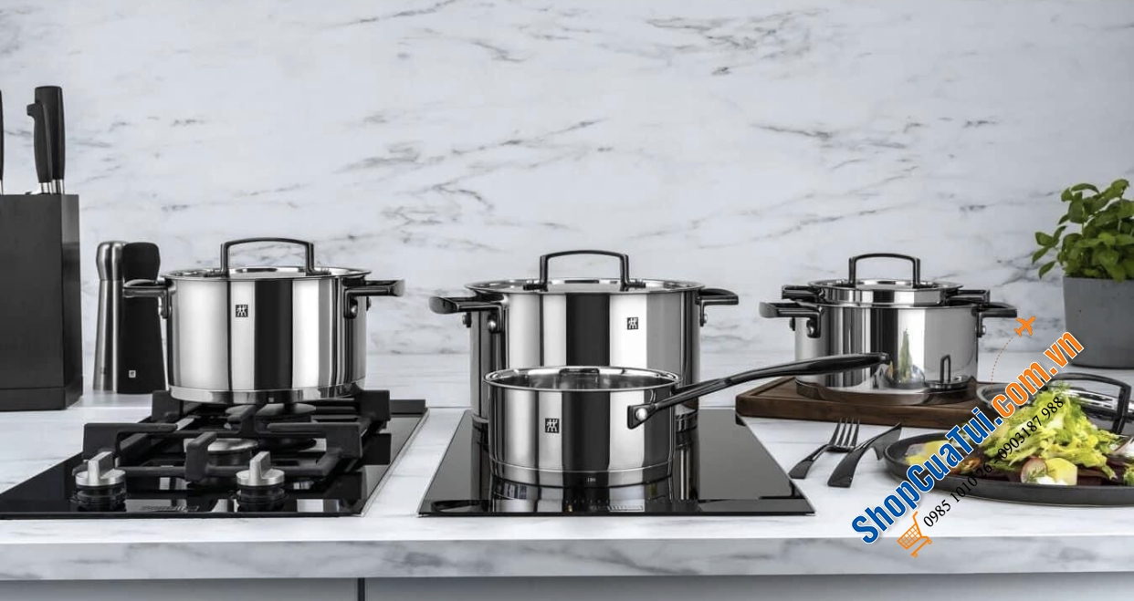 BỘ NỒI ZWILLING BELLASERA CAO CẤP 5 MÓN - tay cầm không nóng trong quá trình đun nấu và tay cầm nắp màu đen hoặc vàng hồng tạo điểm nhấn lộng lẫy