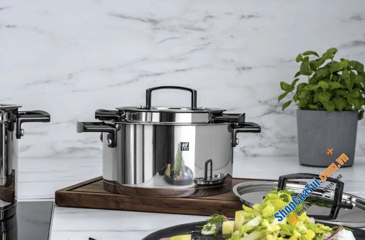 BỘ NỒI ZWILLING BELLASERA CAO CẤP 5 MÓN - tay cầm không nóng trong quá trình đun nấu và tay cầm nắp màu đen hoặc vàng hồng tạo điểm nhấn lộng lẫy