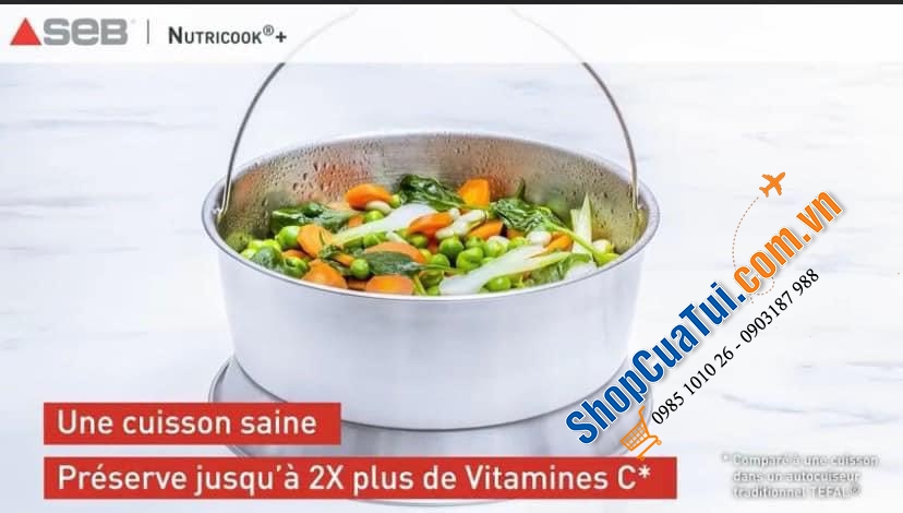 NỒI ÁP SUẤT ĐA NĂNG TEFAL P42207 NUTRICOOK® Schnellkochtopf 6L mit Vitaminkorb - Model mới 2022 Nồi Áp Suất Tefal P4220745 Nutricook 6L Kèm Giỏ Hấp