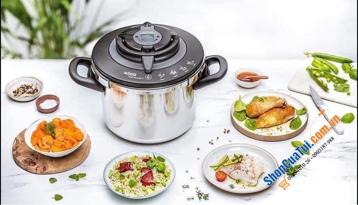 NỒI ÁP SUẤT ĐA NĂNG TEFAL P42207 NUTRICOOK® Schnellkochtopf 6L mit Vitaminkorb - Model mới 2022 Nồi Áp Suất Tefal P4220745 Nutricook 6L Kèm Giỏ Hấp