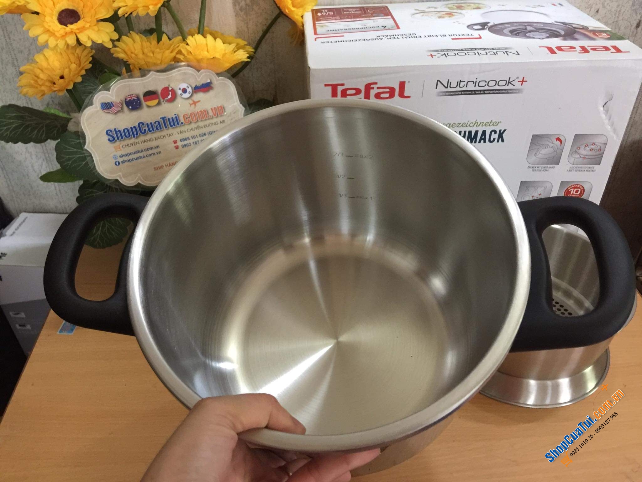 NỒI ÁP SUẤT ĐA NĂNG TEFAL P42207 NUTRICOOK® Schnellkochtopf 6L mit Vitaminkorb - Model mới 2022 Nồi Áp Suất Tefal P4220745 Nutricook 6L Kèm Giỏ Hấp