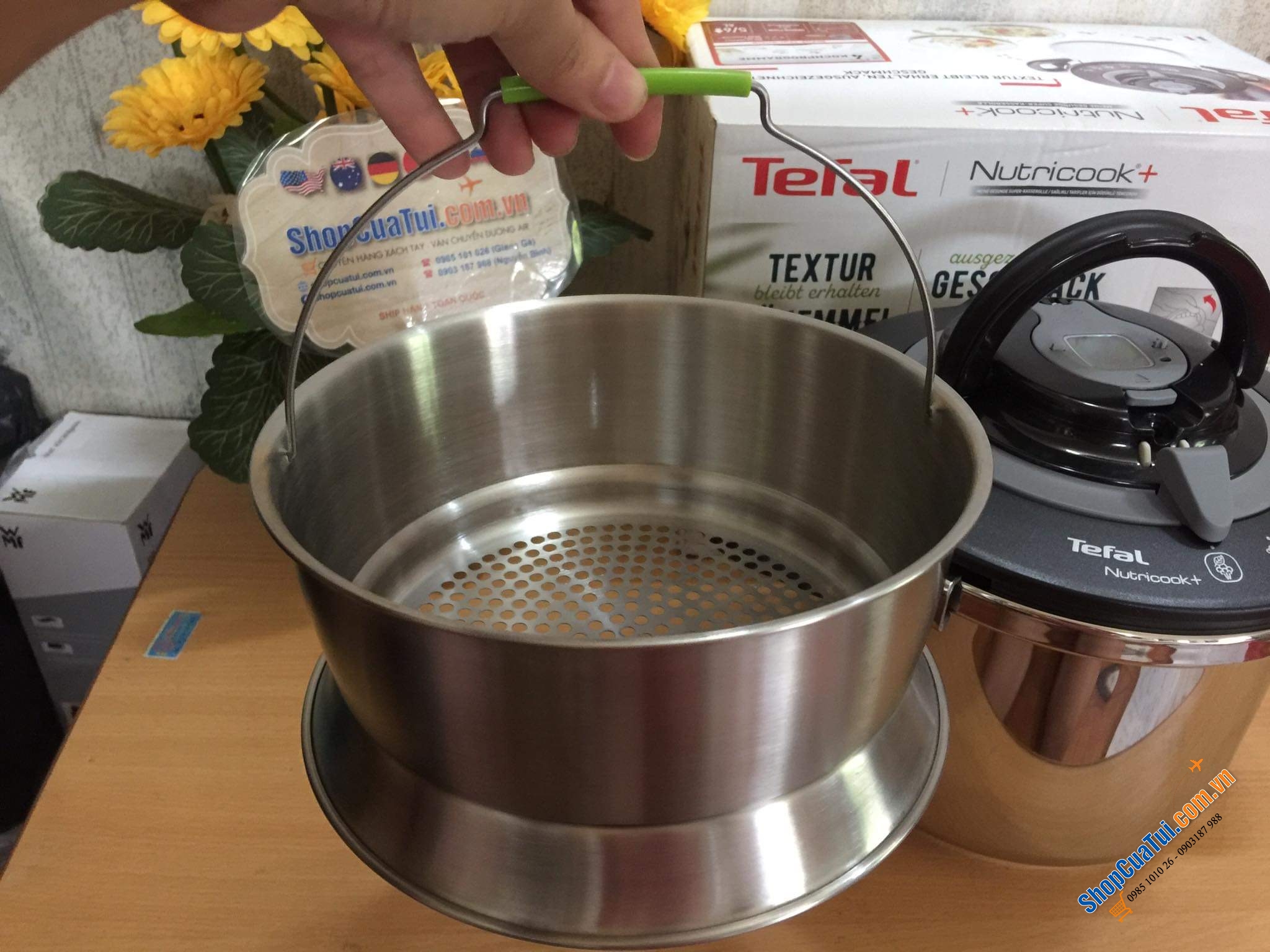 NỒI ÁP SUẤT ĐA NĂNG TEFAL P42207 NUTRICOOK® Schnellkochtopf 6L mit Vitaminkorb - Model mới 2022 Nồi Áp Suất Tefal P4220745 Nutricook 6L Kèm Giỏ Hấp