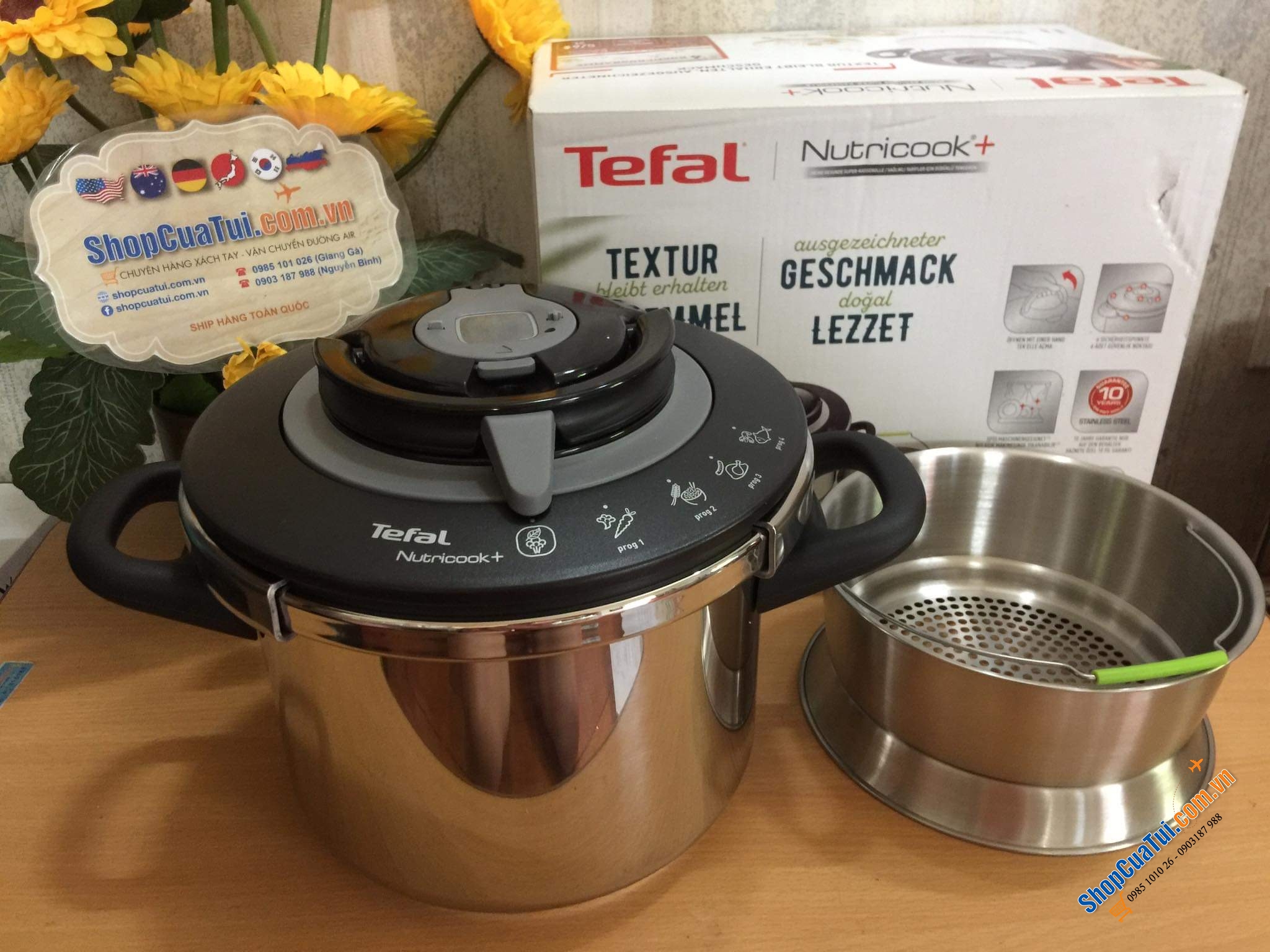 NỒI ÁP SUẤT ĐA NĂNG TEFAL P42207 NUTRICOOK® Schnellkochtopf 6L mit Vitaminkorb - Model mới 2022 Nồi Áp Suất Tefal P4220745 Nutricook 6L Kèm Giỏ Hấp