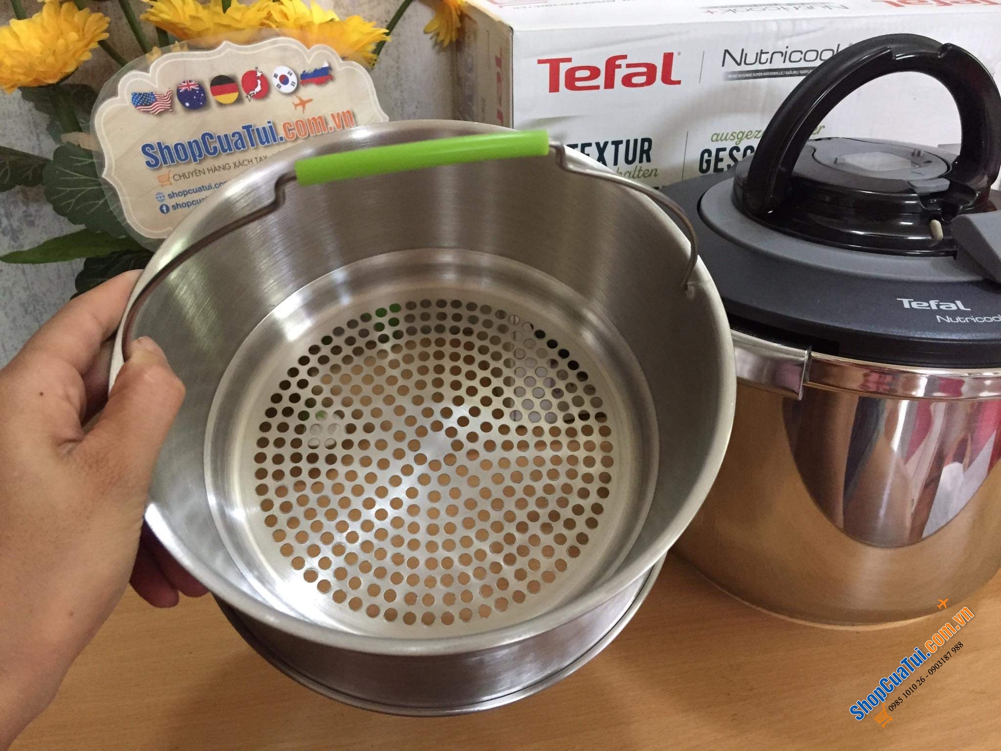 NỒI ÁP SUẤT ĐA NĂNG TEFAL P42207 NUTRICOOK® Schnellkochtopf 6L mit Vitaminkorb - Model mới 2022 Nồi Áp Suất Tefal P4220745 Nutricook 6L Kèm Giỏ Hấp