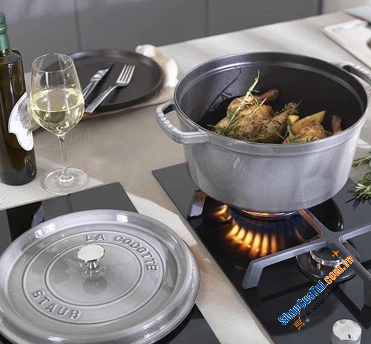 Nồi gang Staub màu xám 16cm - NỒI STAUB XÁM 16 CM - MADE IN FRANCE