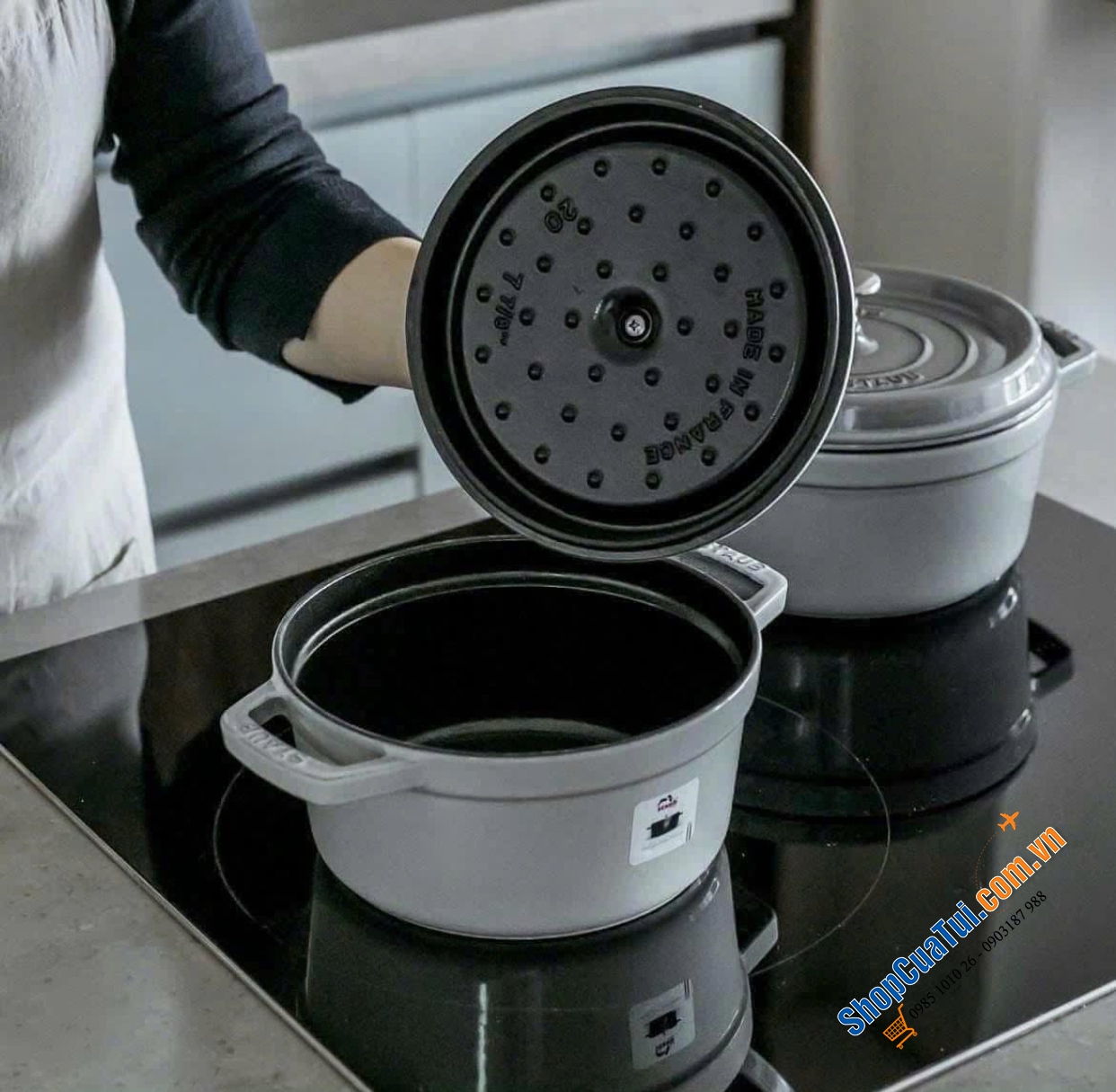 Nồi gang Staub màu xám 16cm - NỒI STAUB XÁM 16 CM - MADE IN FRANCE