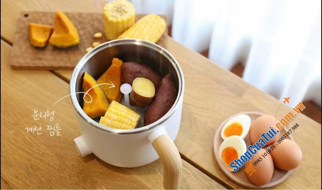 Nồi điện mini Mooas kèm giá hấp luộc trứng siêu tiện lợi (nội địa Hàn)