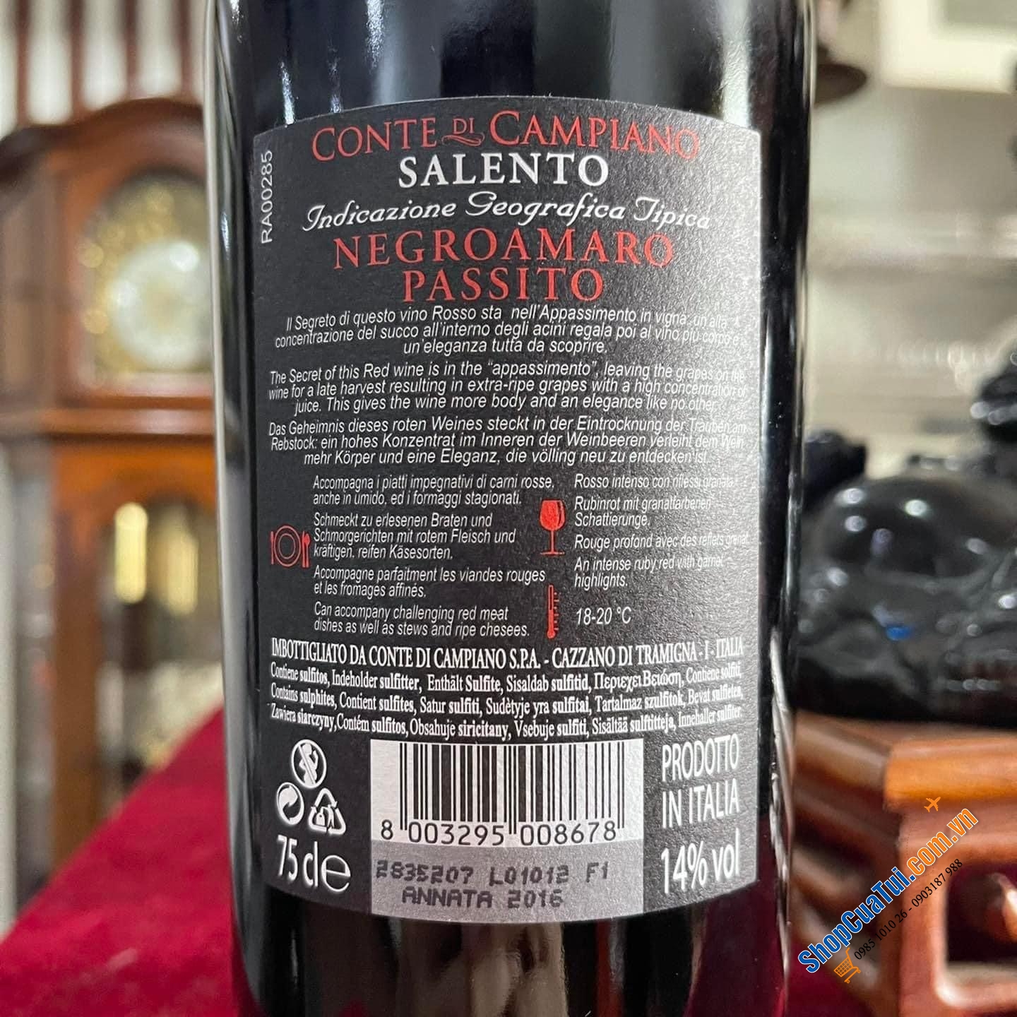 Rượu vang Ý Appassimento Negroamaro Salento - loại thượng hạng - Ai đi Đức hoặc sinh sống ở Đức nhiều sẽ rành