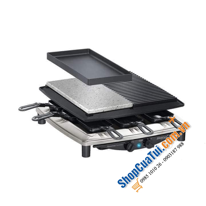Bếp nướng 2 vùng STEBA RC 4 plus deluxe chrom 62-23-00 (1 mặt đá, 1 mặt nướng thường) - Made in Germany.