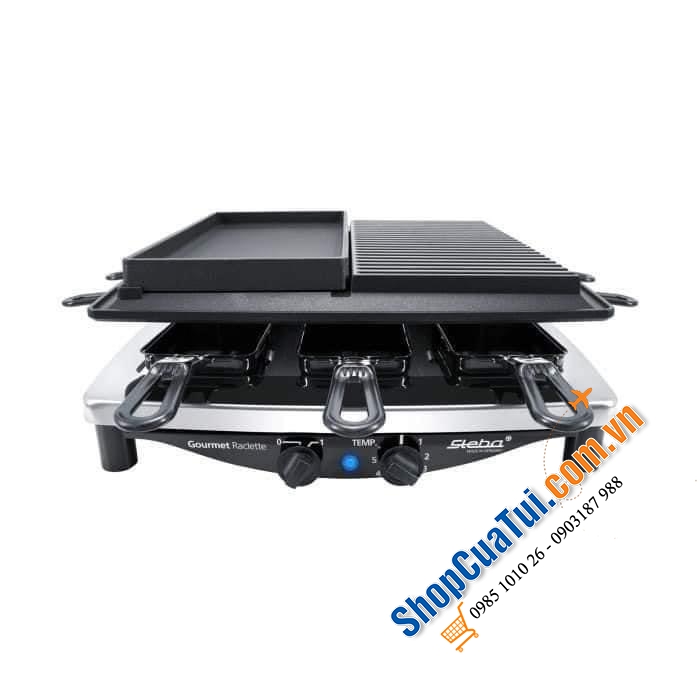 Bếp nướng 2 vùng STEBA RC 4 plus deluxe chrom 62-23-00 (1 mặt đá, 1 mặt nướng thường) - Made in Germany.