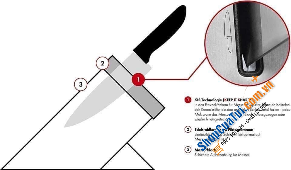 Bộ dao Zwilling Gourmet 7 món TỰ MÀI  Made in Germany dập thân dao, cắm vào là mài, đốc BẰNG NHỰA CAO CẤP