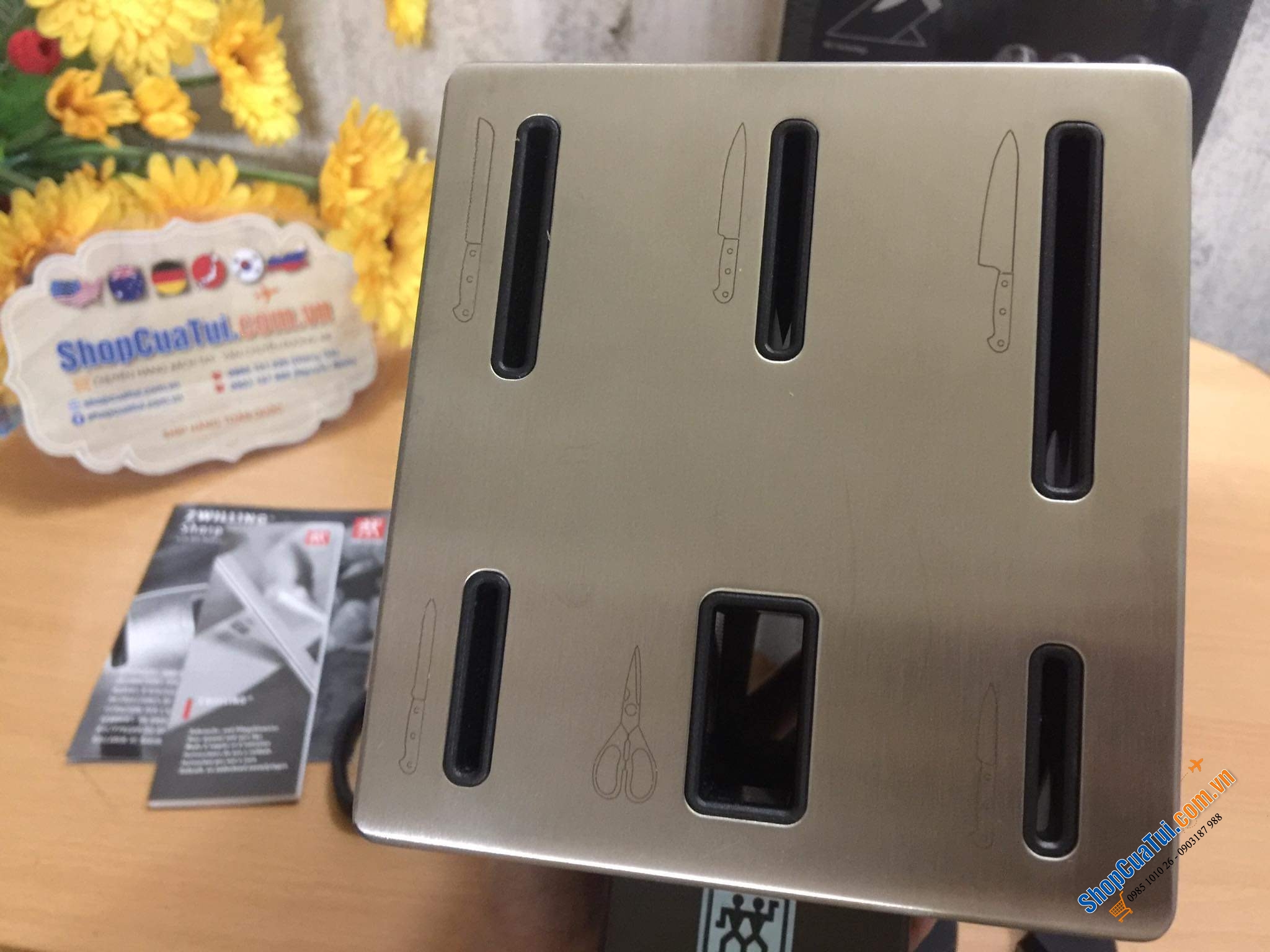 Bộ dao Zwilling Gourmet 7 món TỰ MÀI  Made in Germany dập thân dao, cắm vào là mài, đốc BẰNG NHỰA CAO CẤP