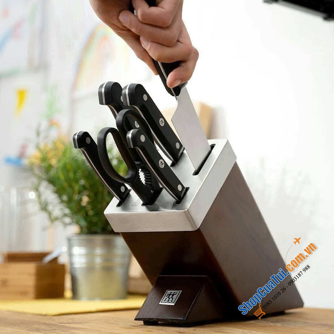 BỘ DAO ZWILLING GOURMET SET 7 TỰ MÀI THUỘC HÀNG ĐỈNH CỦA CHÓP - ĐỐC GỖ MÀU NÂU ZWILLING SHARPBLOCK 36133 - Made in Germany