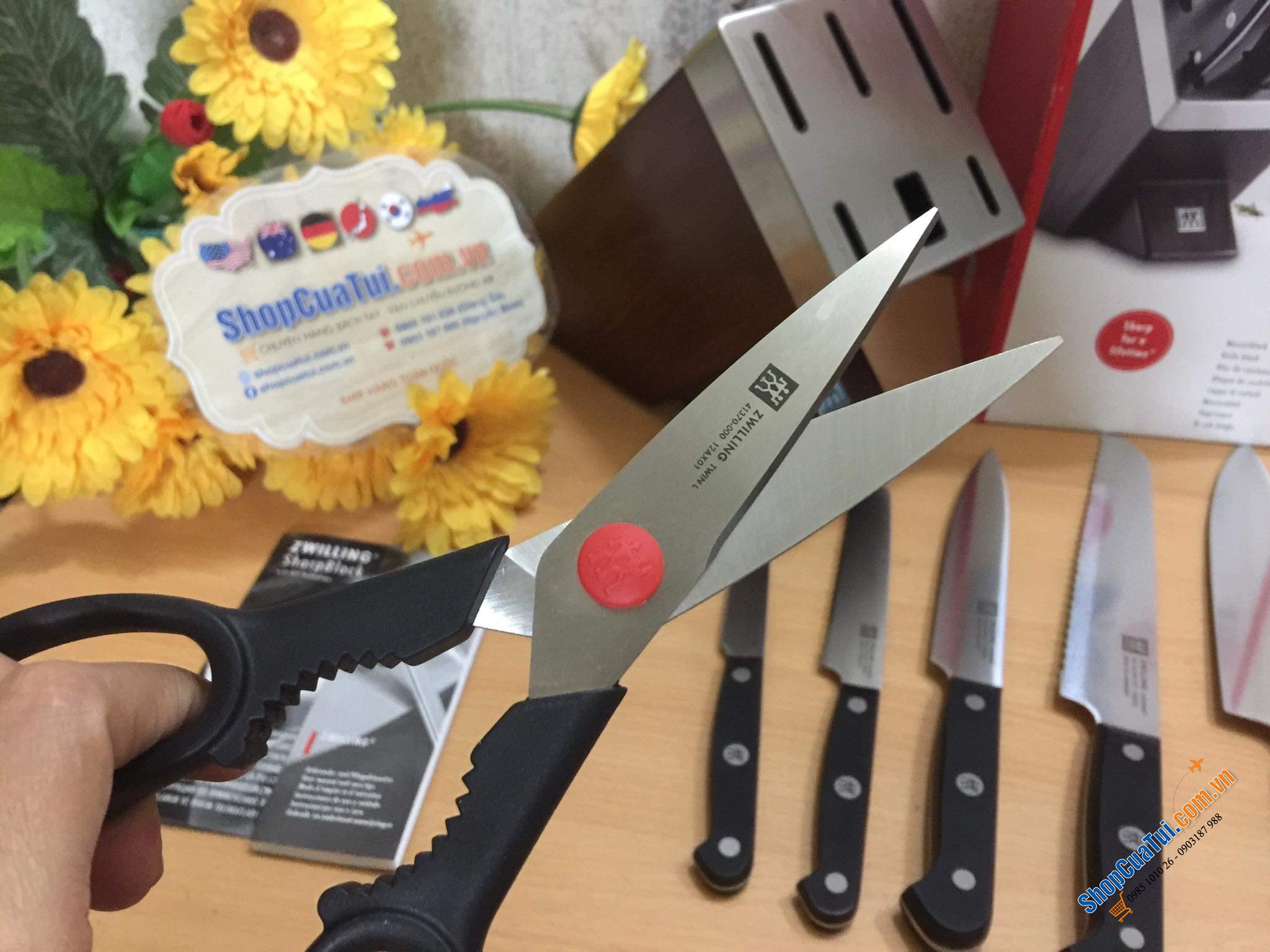 BỘ DAO ZWILLING GOURMET SET 7 TỰ MÀI THUỘC HÀNG ĐỈNH CỦA CHÓP - ĐỐC GỖ MÀU NÂU ZWILLING SHARPBLOCK 36133 - Made in Germany