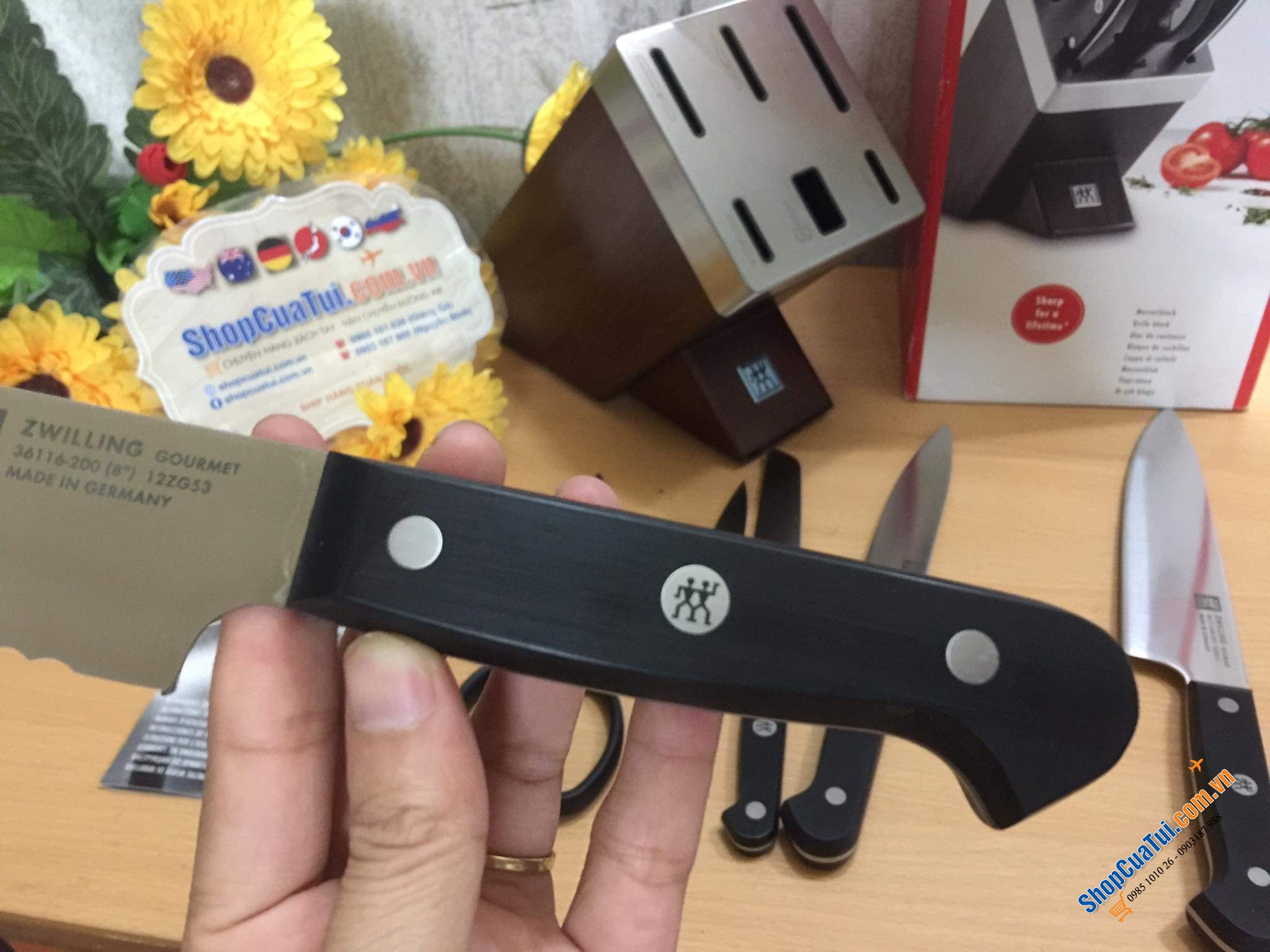 BỘ DAO ZWILLING GOURMET SET 7 TỰ MÀI THUỘC HÀNG ĐỈNH CỦA CHÓP - ĐỐC GỖ MÀU NÂU ZWILLING SHARPBLOCK 36133 - Made in Germany